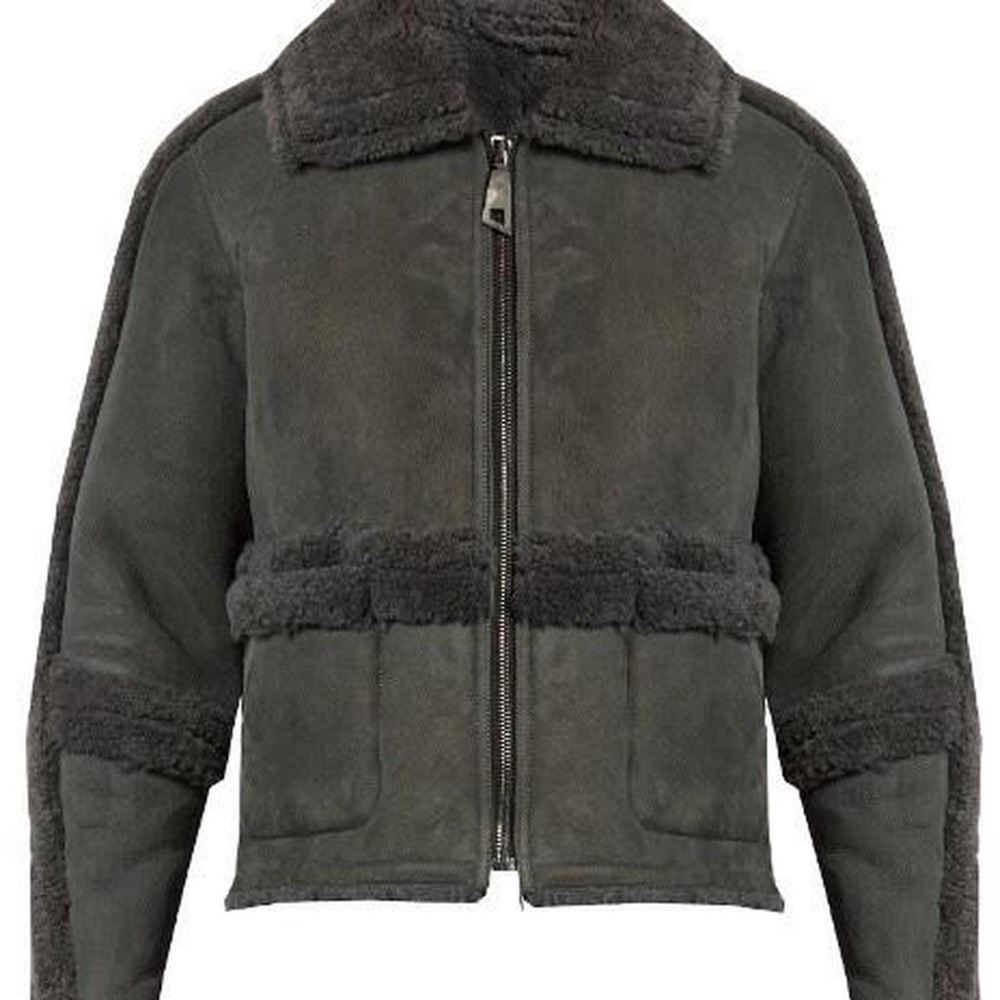 WOOYOUNGMI Limited Edition Charcoal Spread-collar Shearling Bomber Jacket